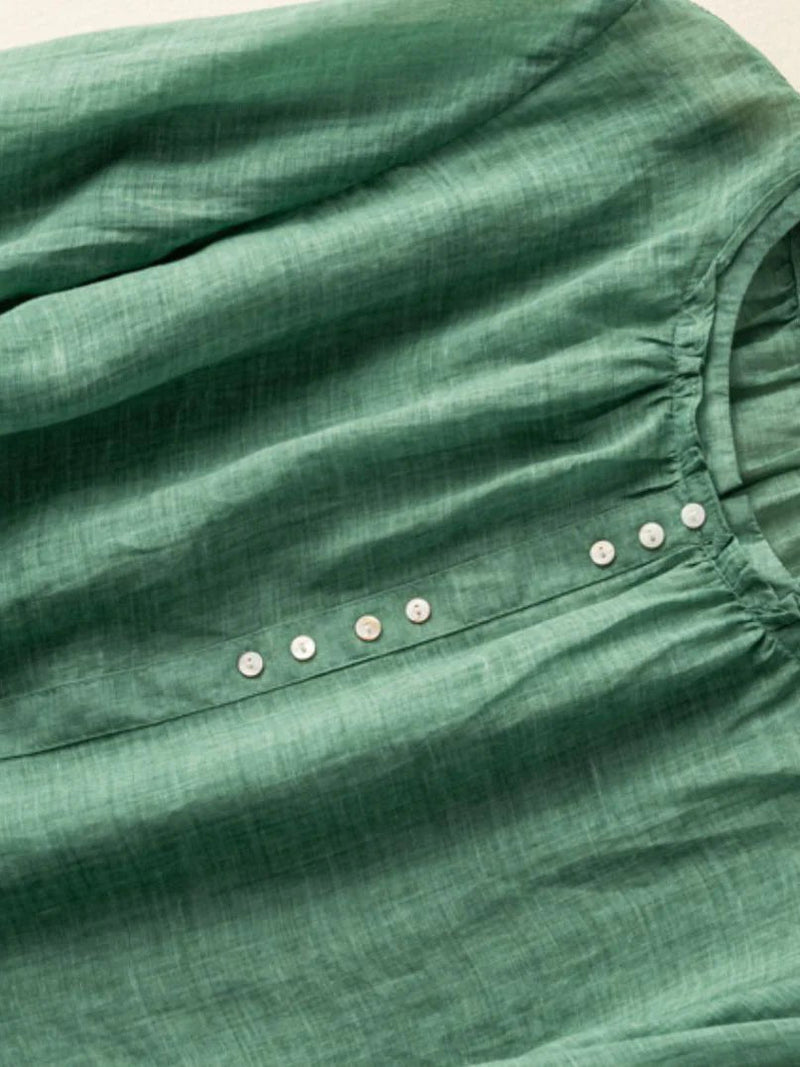 Pure Color Crew Neck Long Sleeve Linen Top