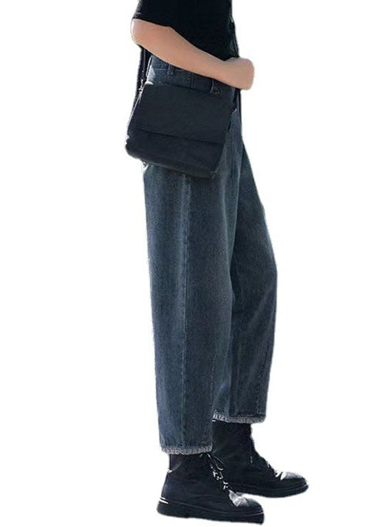 Style Navy High Waist Pockets Harem Fall Denim Pants