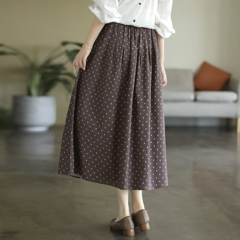 Literary Temperament High Waist Polka Dot Skirt