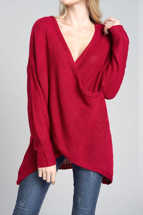 V Neck Front Cross Weekend Sweater