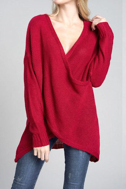 V Neck Front Cross Weekend Sweater