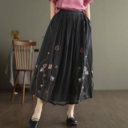 Cozy Retro Print Double-layer Linen Skirt