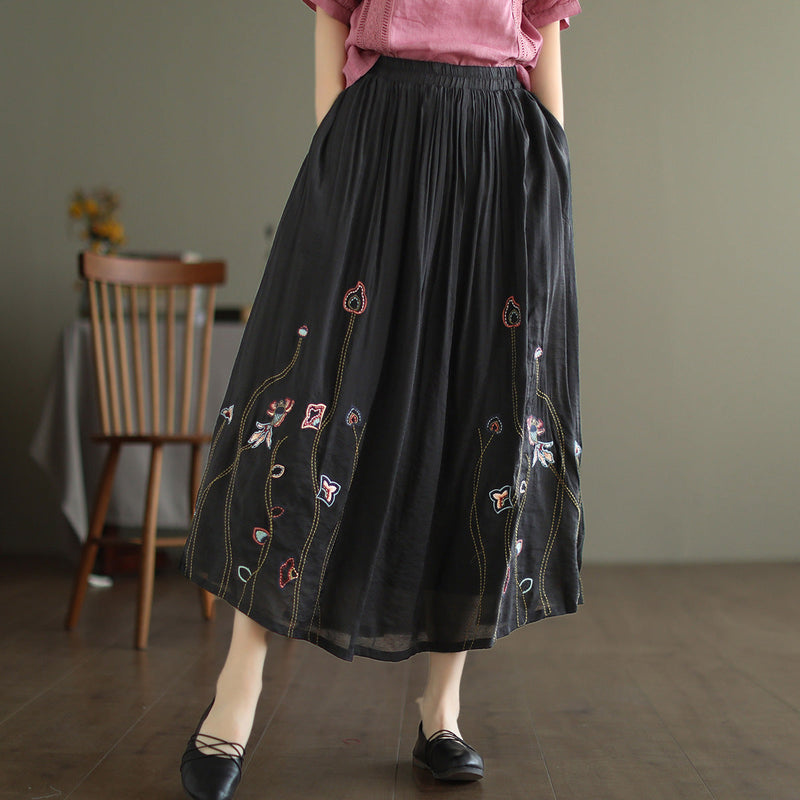 Cozy Retro Print Double-layer Linen Skirt