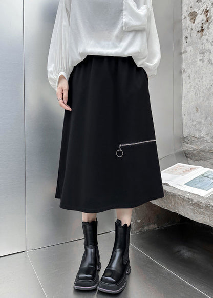 Black Side Open High Waist Patchwork Cotton a Line Skirts Fall