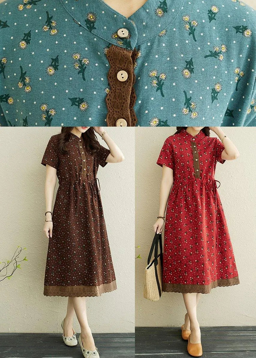Art Chocolate Print Patchwork Vacation Summer Cotton Dress