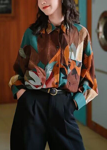 Photo Peter Pan Collar Color Print Cotton Shirt Spring