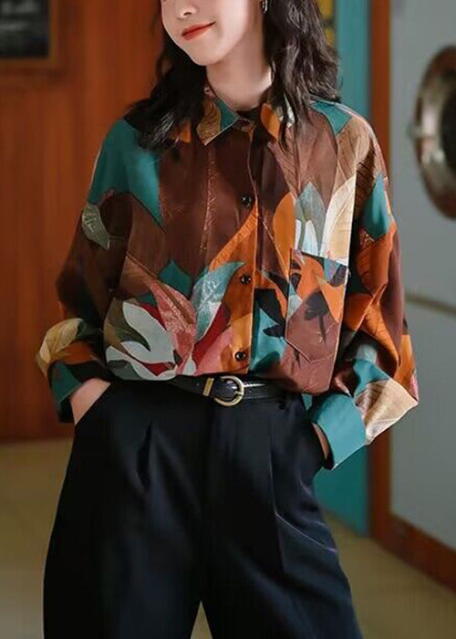 Photo Peter Pan Collar Color Print Cotton Shirt Spring