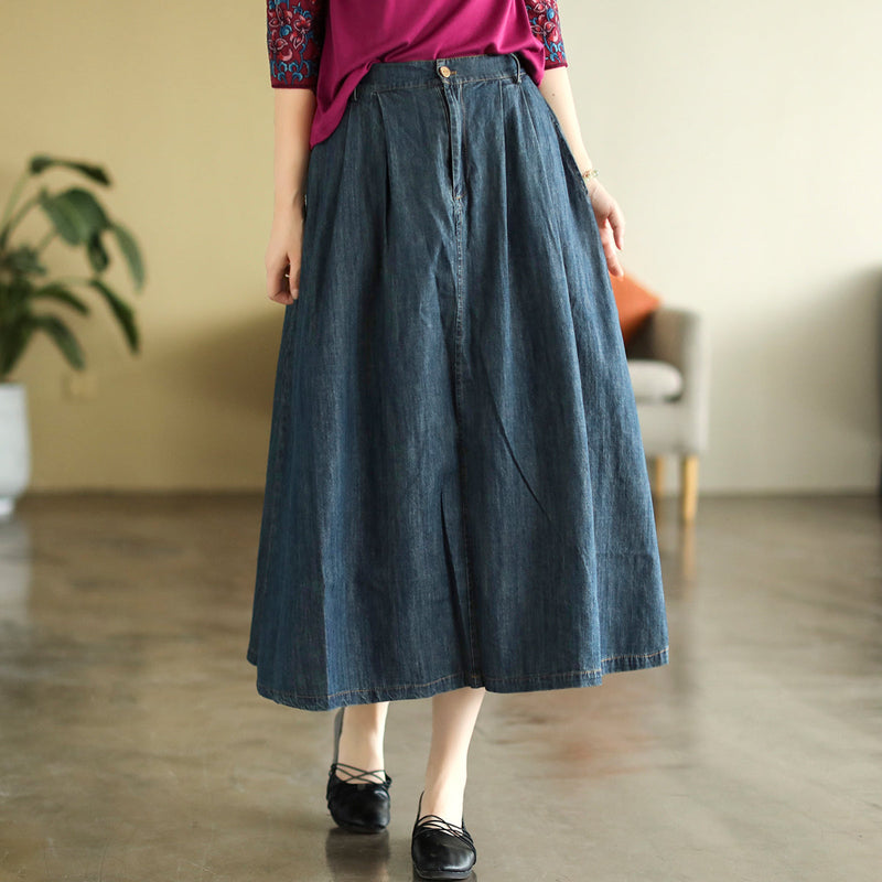 Cozy Cotton Denim Retro A-line High Waist Skirt