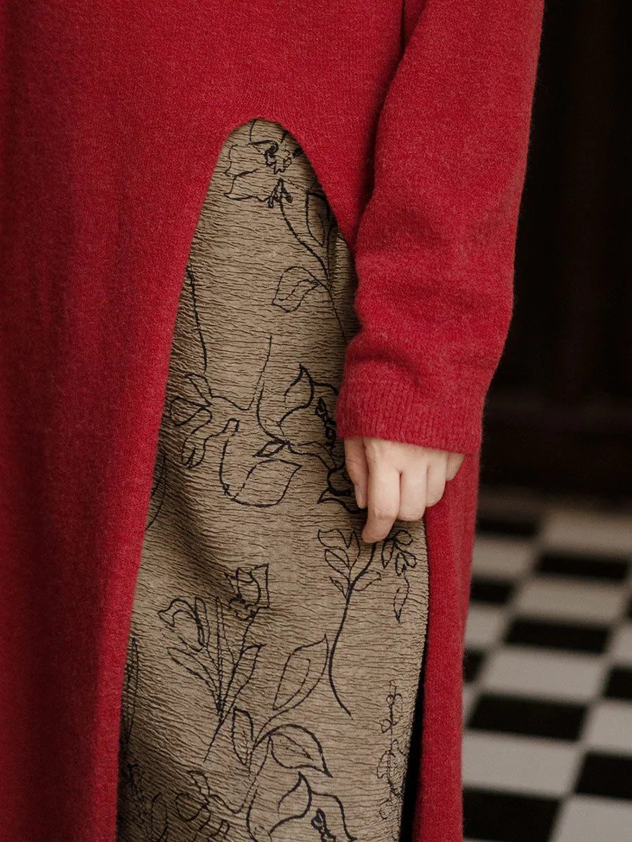 Winter Artsy Split Hem Long Sweater Dress