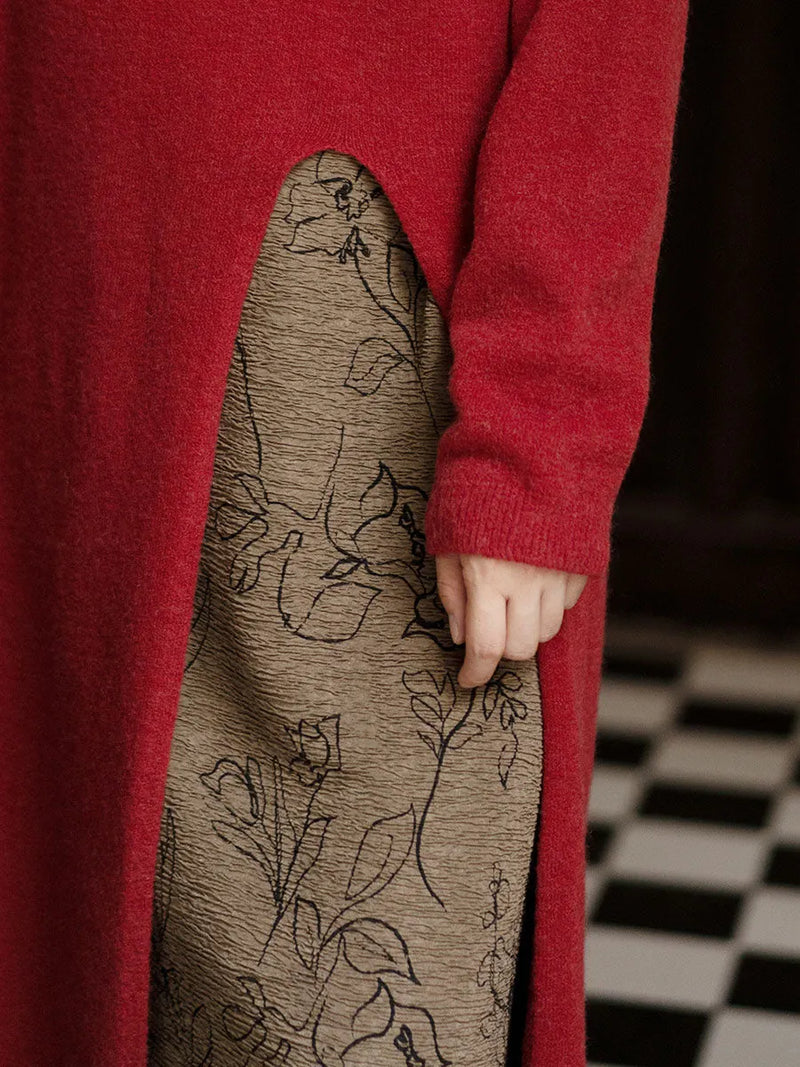 Winter Artsy Split Hem Long Sweater Dress