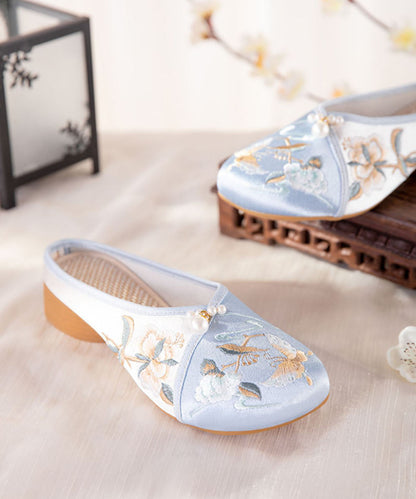 Blue Embroideried Slippers Shoes Splicing Cotton Fabric