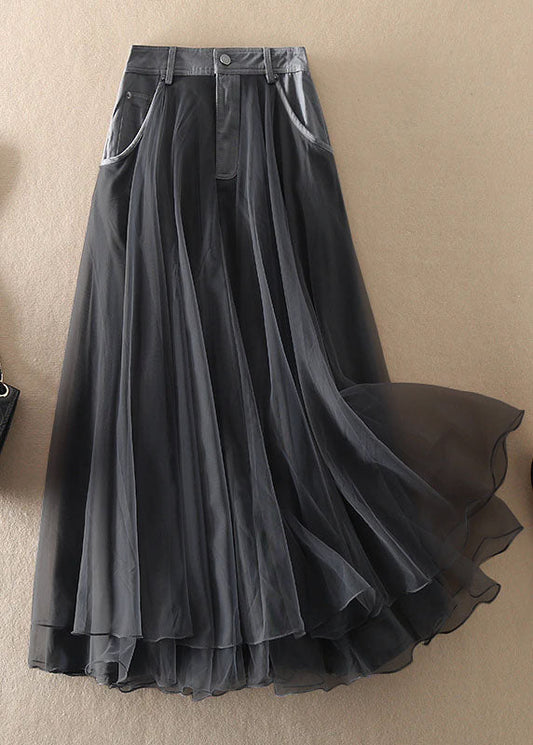 Natural Black High Waist Patchwork Tulle Skirts Spring