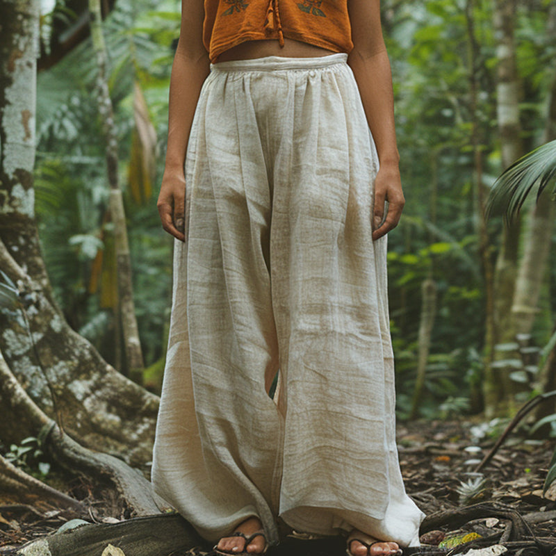 Vintage Classy Art Linen Blend Casual Pants elevenforest