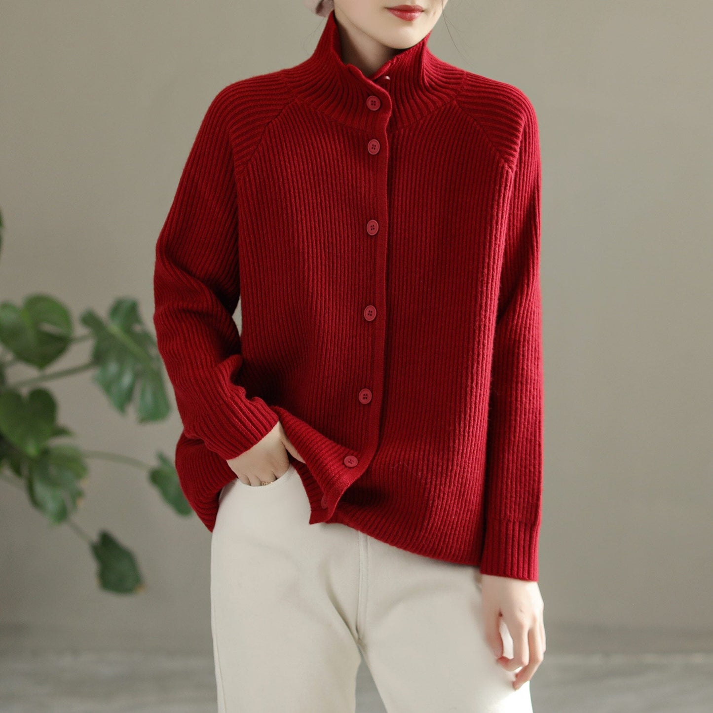 Autumn Winter Stripe Knitted Cardigan