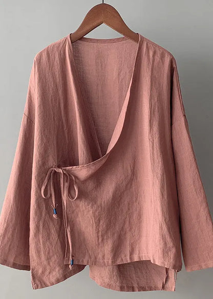 Rose V Neck Lace Up Cotton Top Spring