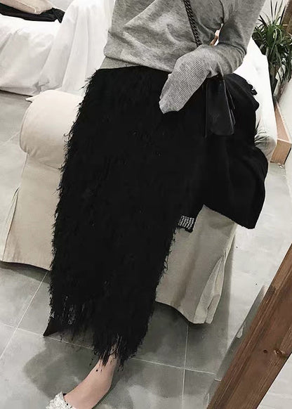 Black Feather Knit Spring Skirts High Waist