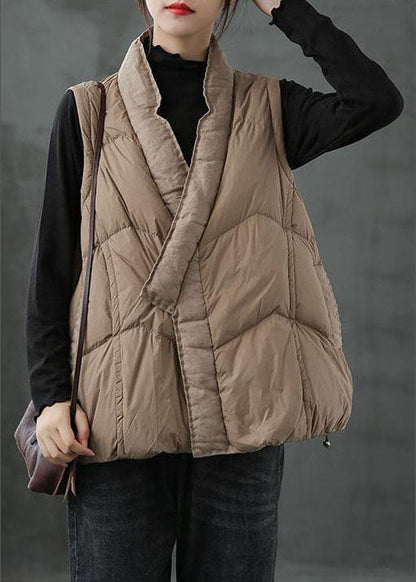 Organic Khaki Pockets Loose Winter Puffer Vest