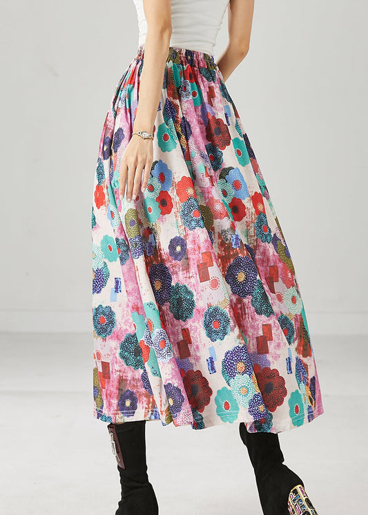 Purple Print Exra Large Hem Cotton Skirts Spring