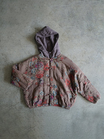 Print Two-piece Hooded Thick Padded Coat