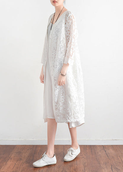 Diy White Lace Clothes Cotton V Neck Daily Summer Hollow Out Cardigan