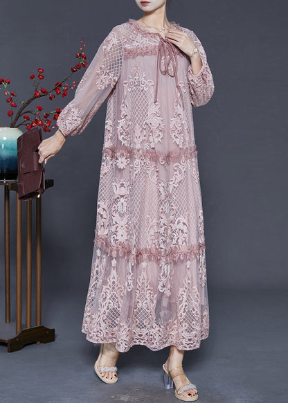 Pink Print Patchwork Tulle Long Dresses Spring