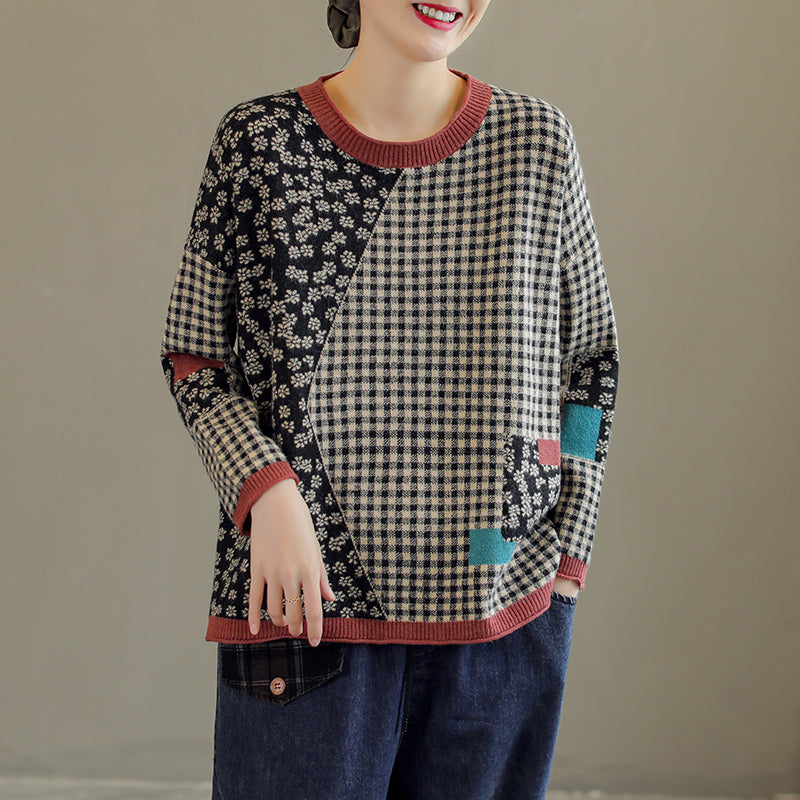 Retro Plaid Knitted Sweater