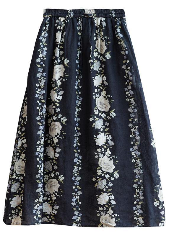Comfy Navy Pockets Tie Waist Print Fall Skirts