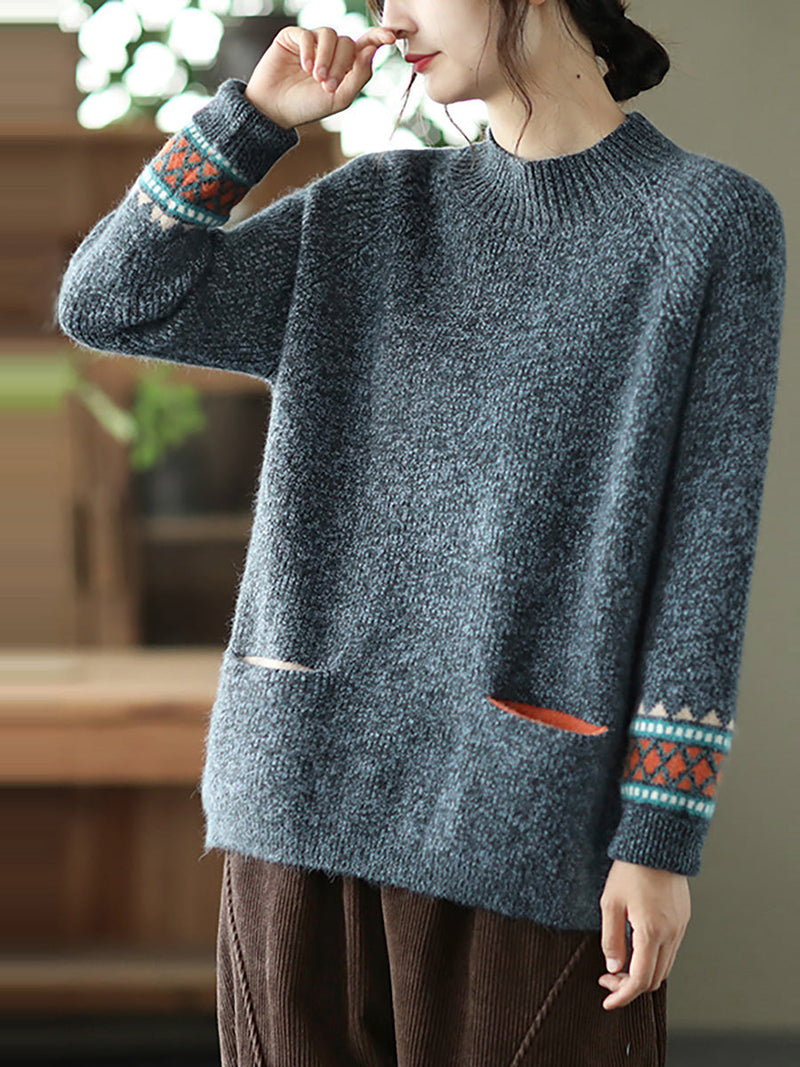 - Turtleneck Knitted Split Hem Long Sleeve Sweater