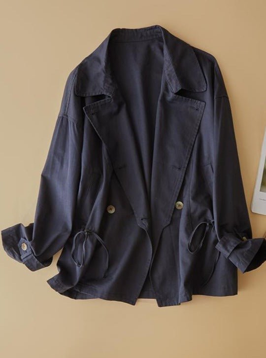 100% Natural Fabric Color Windbreaker Long Sleeve Coat in One-size