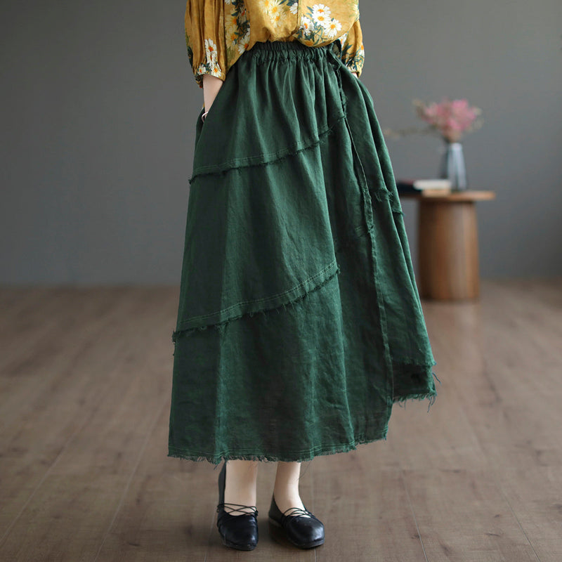Cozy Autumn Trim Linen A-line Skirt