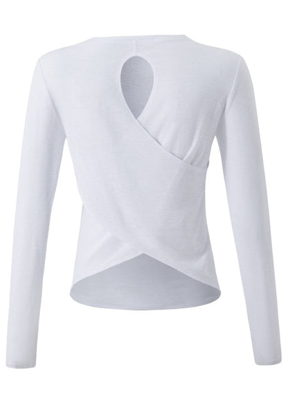 White O-neck Hollow Out Yoga Smock Tops