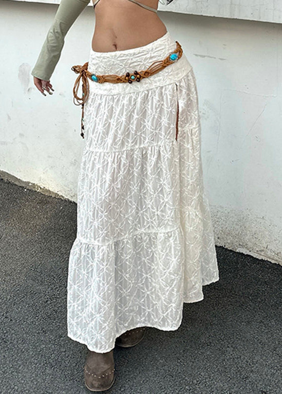 Beige Side Open High Waist Cotton Skirts Summer