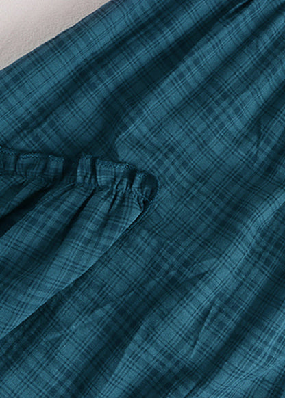 Light Blue Asymmetrical Plaid Patchwork a Line Skirt Spring