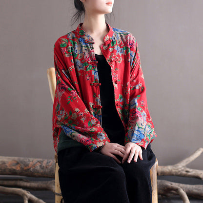 Blouse Stand Collar Large Flower Long-sleeved Jacket