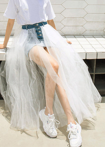 New Black Tulle Patchwork Denim Skirt for Summer