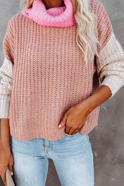Turtleneck Color Block Sweater