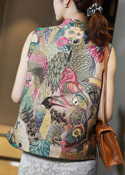 Stand Collar Button Print Fall Sleeveless Vest