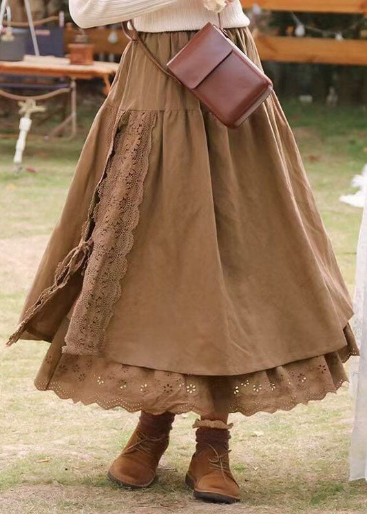 Modern Khaki Lace Patchwork Skirts Spring
