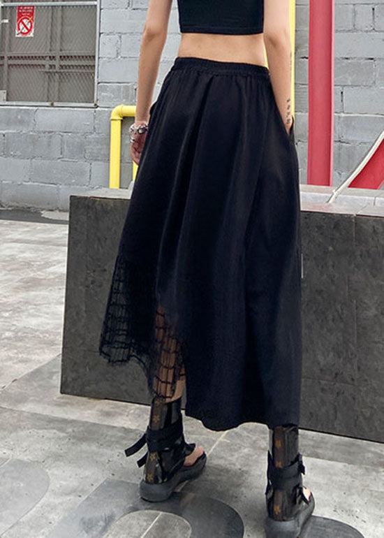 Handmade Black Elastic Waist Asymmetrical Tulle Patchwork Skirts Spring