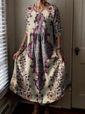 Women's Ethnic Floral Pattern Art Print Pocket Cotton Dresses