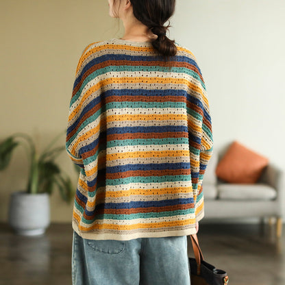 Autumn Color Matching Stripe Knitted Sweater
