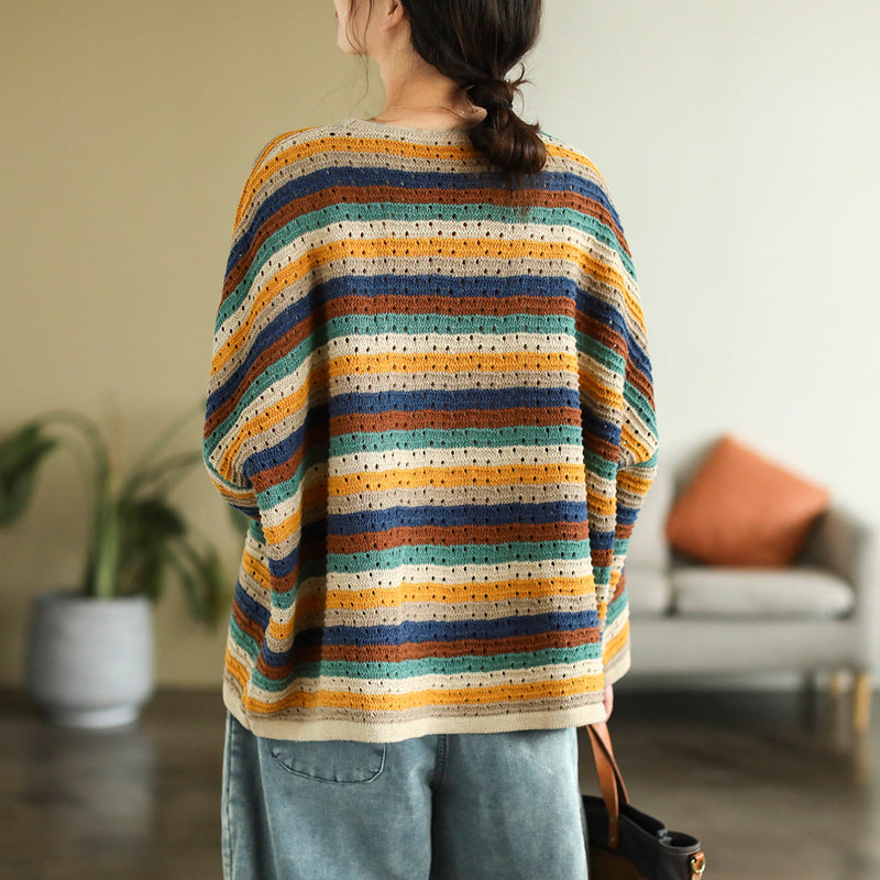 Autumn Color Matching Stripe Knitted Sweater