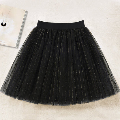 Black a Line Tulle Sequins Skirts Summer