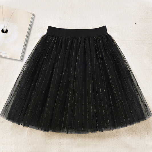 Black a Line Tulle Sequins Skirts Summer
