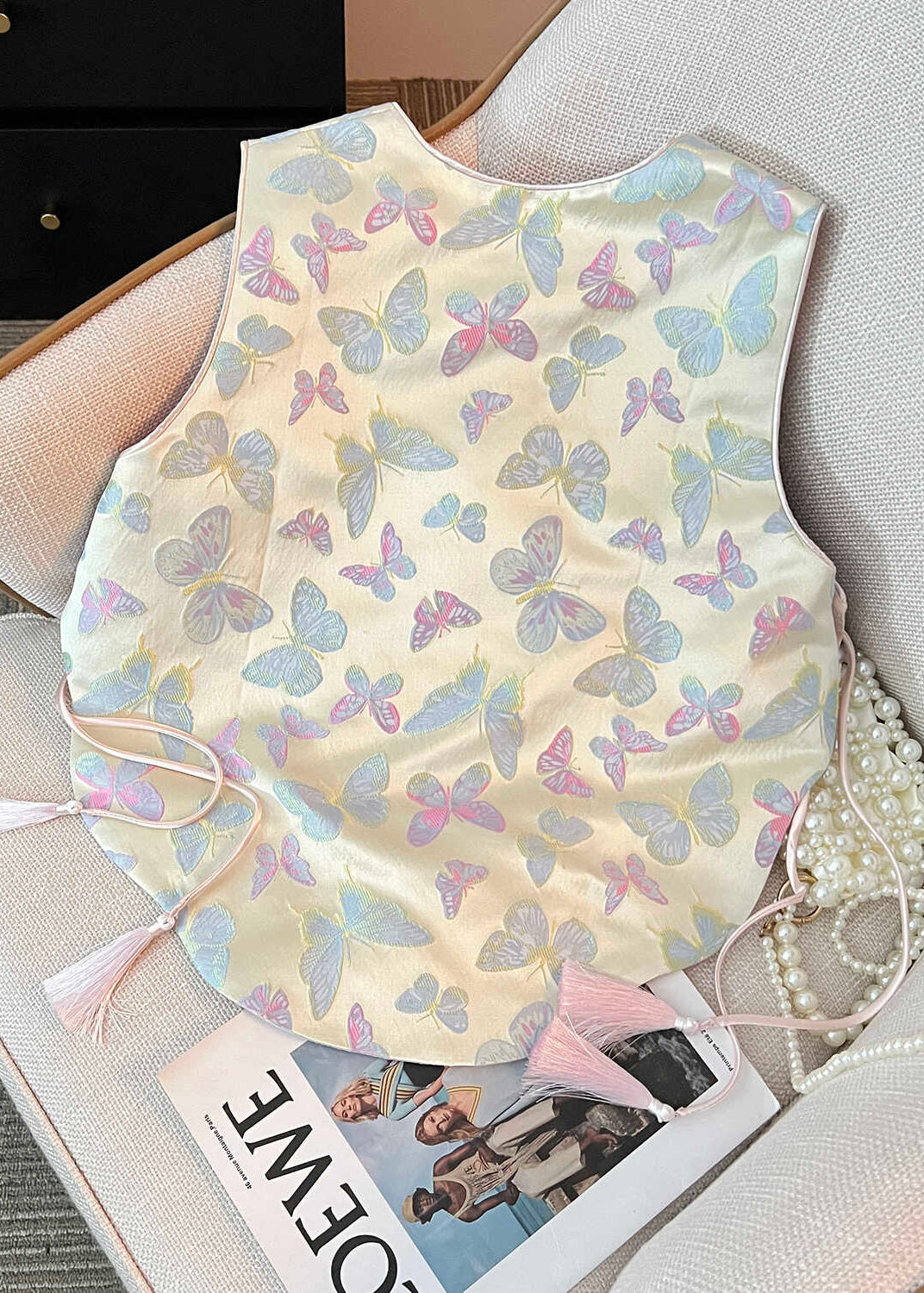 Tasseled Butterfly Chinese Button Silk Vest Sleeveless