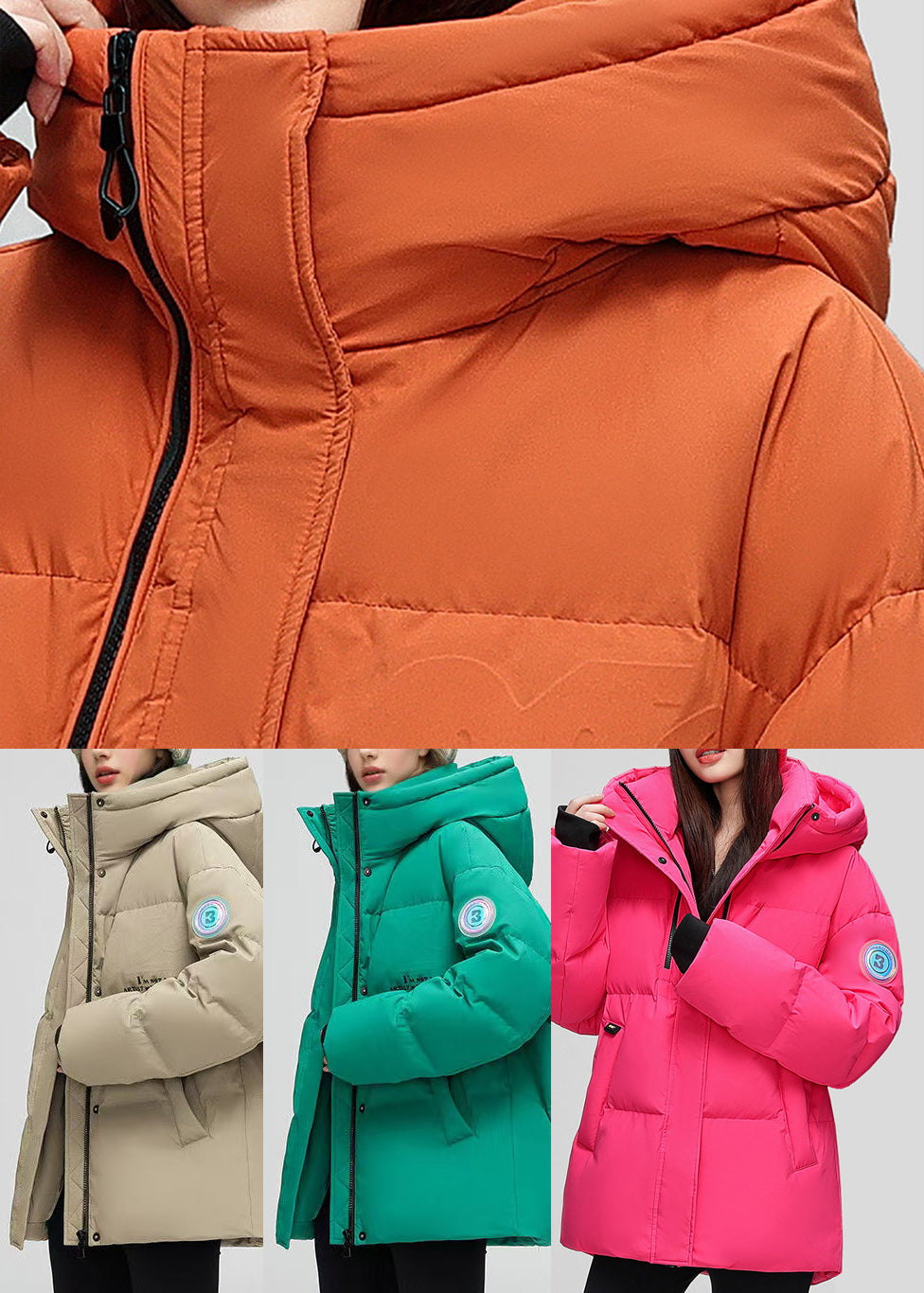Apricot Thick Duck Down Puffer Coat Oversized Letter Winter
