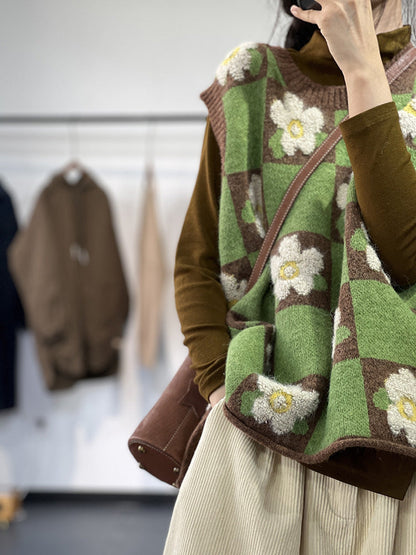 Contrast Jacquard Knit Pullover Knit Vest