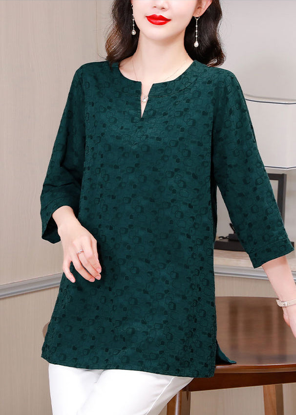 Dull Green Oversized Print Cotton Top Bracelet Sleeve