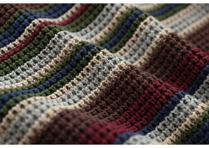Colorful Red Striped Cotton Knitted Sweater