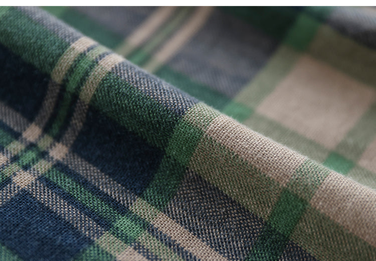 Cotton and Linen Check Elastic High Waist A-line Skirt